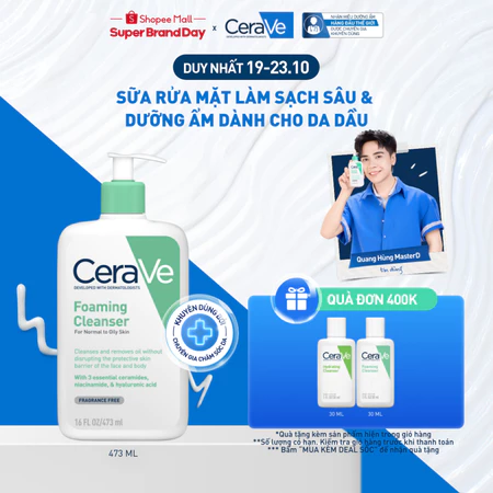 Sữa rửa mặt làm sạch sâu và dưỡng ẩm cho da dầu CeraVe Foaming Facial Cleanser 473ML