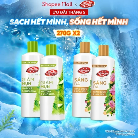 Combo 2 Sữa tắm Lifebuoy Thiên nhiên Detox Và Chăm Sóc Chuyên Sâu 270g Nhỏ Gọn
