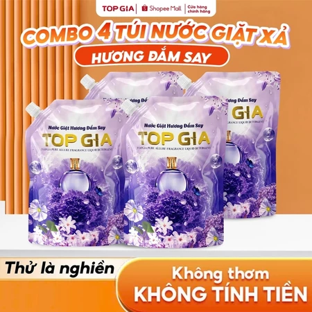 Nước Giặt Xả TopGia Hương Đắm Say Làm Sạch Vết Bẩn, Dịu Nhẹ Lành Tính, Lưu Hương 72H, Túi 1L