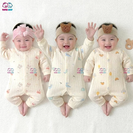 Bodysuit dài tay vải cotton organic cao cấp cho bé trai bé gái hàng Quảng Châu xuất Hàn SLT35