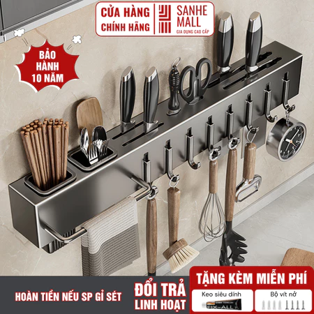 Kệ Treo Đồ Nhà Bếp SANHE Mall, Kệ Cài Dao Kéo Đũa Thìa Đồ Dùng Nhà Bếp Đa Năng Dán Tường Hoặc Khoan Tiện Lợi Sang Trọng