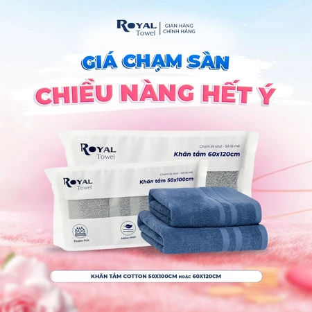 Khăn Tắm Royal Towel 50x100cm / 60x120cm Sợi Cotton Mềm Mịn, Thấm Hút Tốt