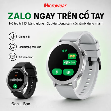 Microwear Đồng Hồ Thông Minh Màn Hình Tròn, Hỗ Trợ Zalo, Gọi Bluetooth, Trả Lời Giọng Nói, Biểu Tượng Cảm Xúc Hằng Ngày