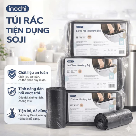 Túi rác tự huỷ sinh học Inochi có quai tiện dụng dạng cuộn nhiều màu, nhiều mùi hương