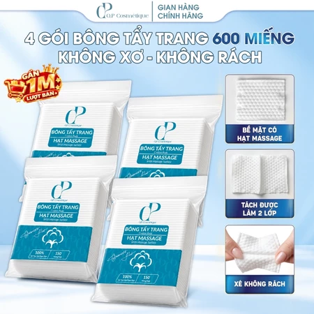Combo 4 Gói 600 Miếng Bông Tẩy Trang Q.P Cosmétique Không Xơ Không Rách