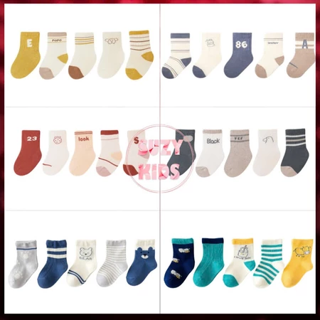 Sét 5 Đôi Vớ Cổ Cao Cho Bé, Tất Trẻ Em Vải Mềm Mịn, Cho Bé Sơ Sinh Đến 6 Tuổi V01