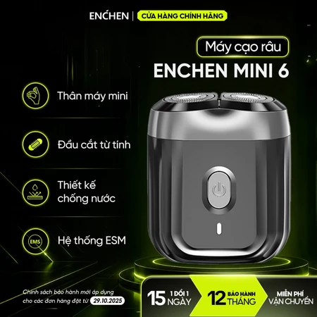 Máy cạo râu Enchen Mini 6 lưỡi dao kép mỏng chống nước IPX7, pin 2 tháng