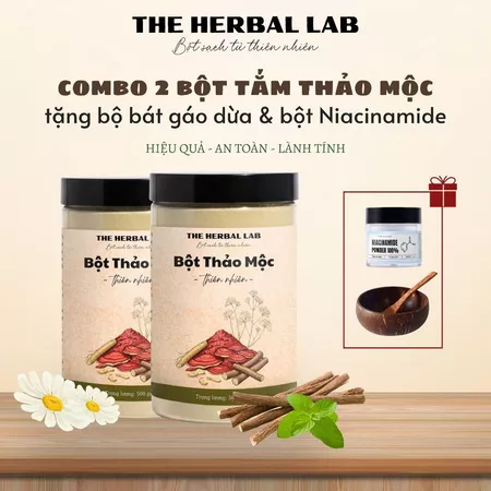 [Tặng bộ bát gáo dừa & Niacinamide] COMBO Bột Thảo Mộc Thiên Nhiên + Cám Sữa Non Cà Phê Dừa