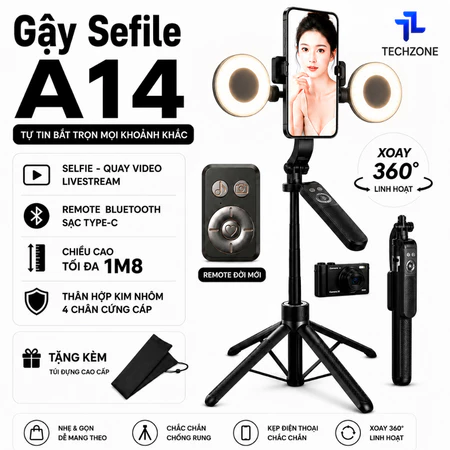 (Tặng Remote) Gậy chụp ảnh Selfie 4 chân A14 1M8 điều khiển từ xa có phân loại đèn trợ sáng Tripod chụp ảnh