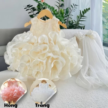 [HỎA TỐC+PHỤ KIỆN]  Đầm công chúa bé gái, đầm công chúa tiểu thư thôi nôi bé gái trắng tơ lụa