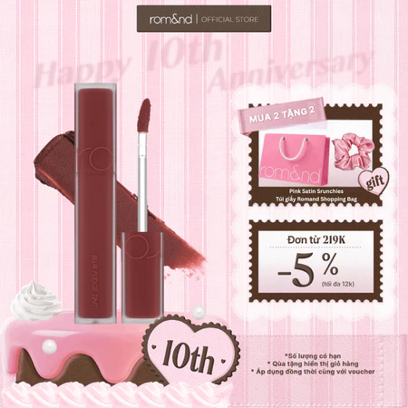 [Rom&nd] Son kem siêu lì mịn mượt Hàn Quốc Romand Blur Fudge Tint 5g