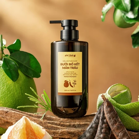 Dầu gội Bồ kết Bưởi - Mần trầu thảo dược thuần chay hỗ trợ mọc tóc Giọt Lành 500ml