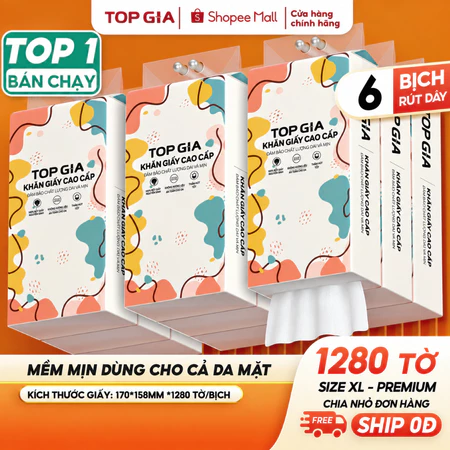 Giấy vệ sinh treo tường TopGia đa sắc đa năng từ bột giấy thiên nhiên, 1280 tờ/4 lớp