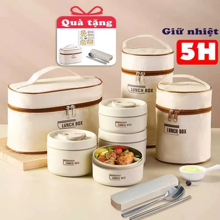 Hộp Cơm Giữ Nhiệt Lucky 3 Tầng Inox 304 – Cà Mèn Văn Phòng Kèm Túi, Giữ Nhiệt Lâu, Chống Tràn
