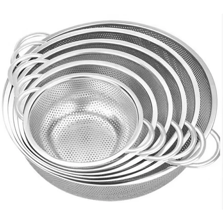 Rổ inox 304 đa năng lỗ lưới nhỏ dày - Rổ tròn inox 304 có 3 chân cao ráo nước - Rá inox có quai treo tiện lợi