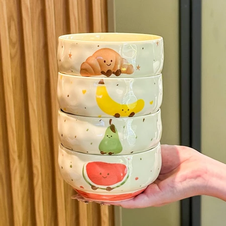 Chén cơm, bát cơm dễ thương gốm sứ TA Thành Anh họa tiết quả và bánh tráng men an toàn BAC01