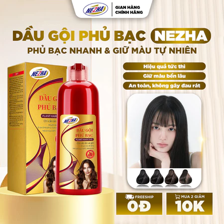 Dầu gội phủ bạc Nezha 400ml chính hãng nhuộm tóc ĐEN, NÂU bền màu