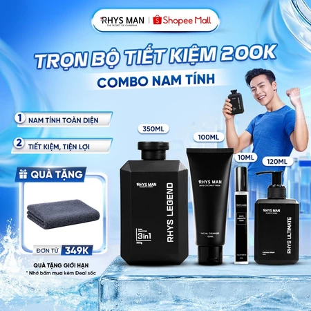 Bộ quà tặng Sữa tắm gội 3in1 350ml & Sữa rửa mặt & Dung dịch vệ sinh & Nước hoa nam RHYS MAN