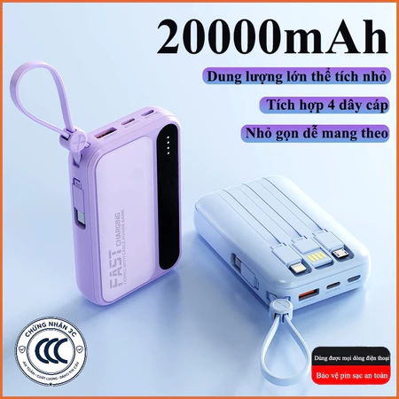 Sạc dự phòng 20000mah có tích hợp 4 cáp sạc nhanh màn hình led hiện thị dung lượng sạc được cho nhiều thiết bị r08