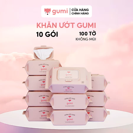 Thùng 10 gói khăn ướt Gumi không cồn không parabens cao cấp