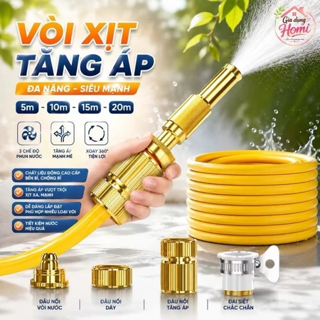 Vòi Nước Tăng Áp 3 Chế Độ Kèm Dây 5m-10m-15m-20m Tưới Cây Rửa XeTiện Dụng